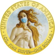 USA QUARANTINED ART - BIRTH OF VENUS FACE MASK - Botticelli series CORONAVIRUS American Silver Eagle 2020 Walking Liberty $1 Silver coin Gold plated 1 oz